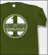 Jim Channon in First Earth Battalion t-shirt